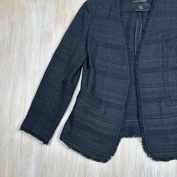 Banana Republic Tweed Fringe Open Front Chic Elegant Casual Work Blazer Jacket 4 - Picture 4 of 13